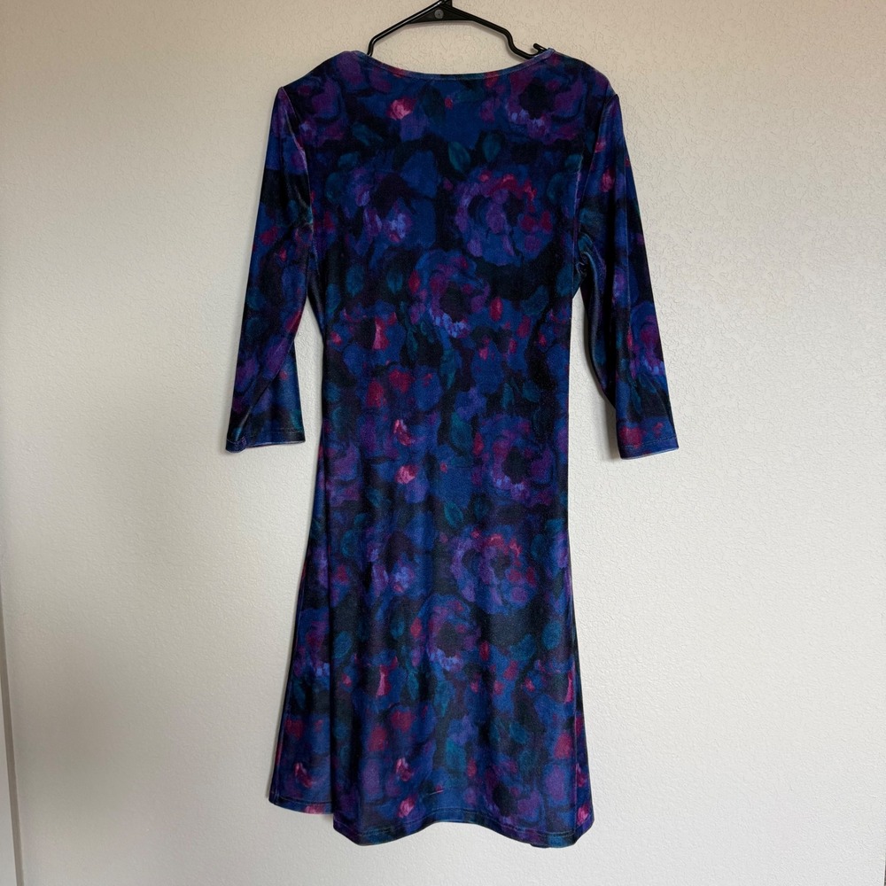Soft Surroundings Purple Blue Floral Velvet Faux Wrap Dress Velour Whimsigoth - Picture 2 of 8